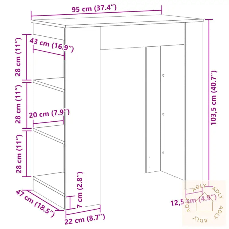 Barbord Med Stativer Svart 95X47X103,5 Cm Konstruert Tre