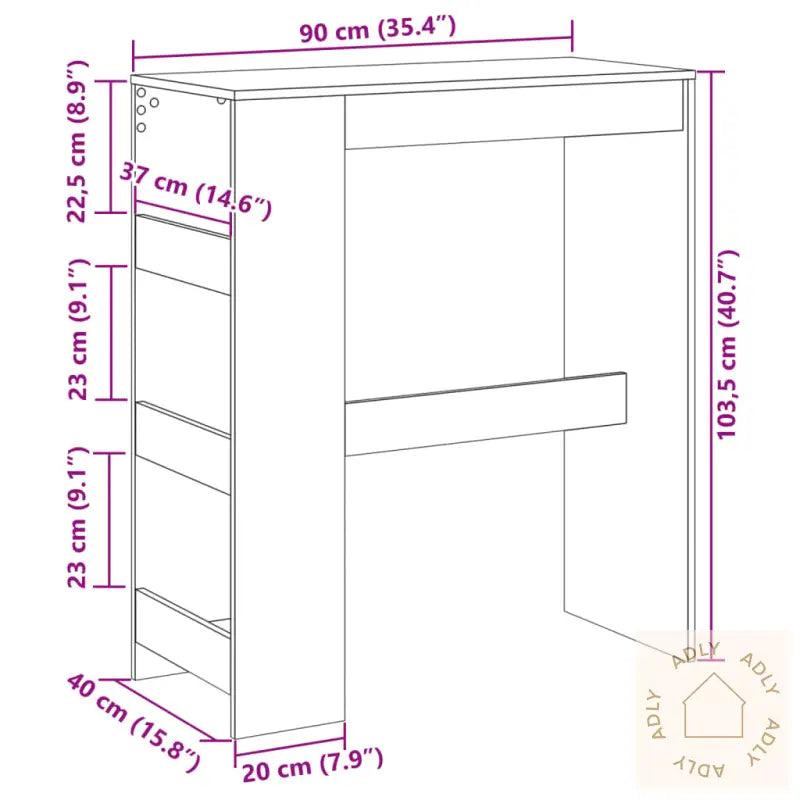 Barbord Med Stativer Brun Eik 90X40X103,5 Cm Konstruert Tre