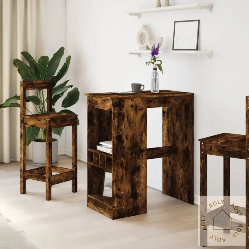 Barbord Med Stativer Røkt Eik 90X47,5X103,5 Cm Konstruert Tre