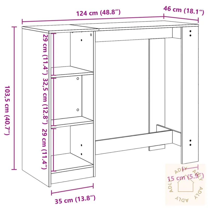 Barbord Med Hylle Sonoma Eik 124X46X103,5 Cm Konstruert Tre