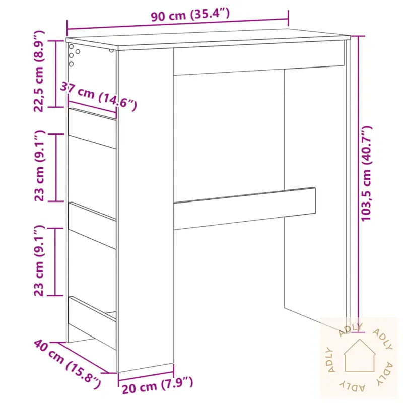Barbord Med Stativer Røkt Eik 90X40X103,5 Cm Konstruert Tre
