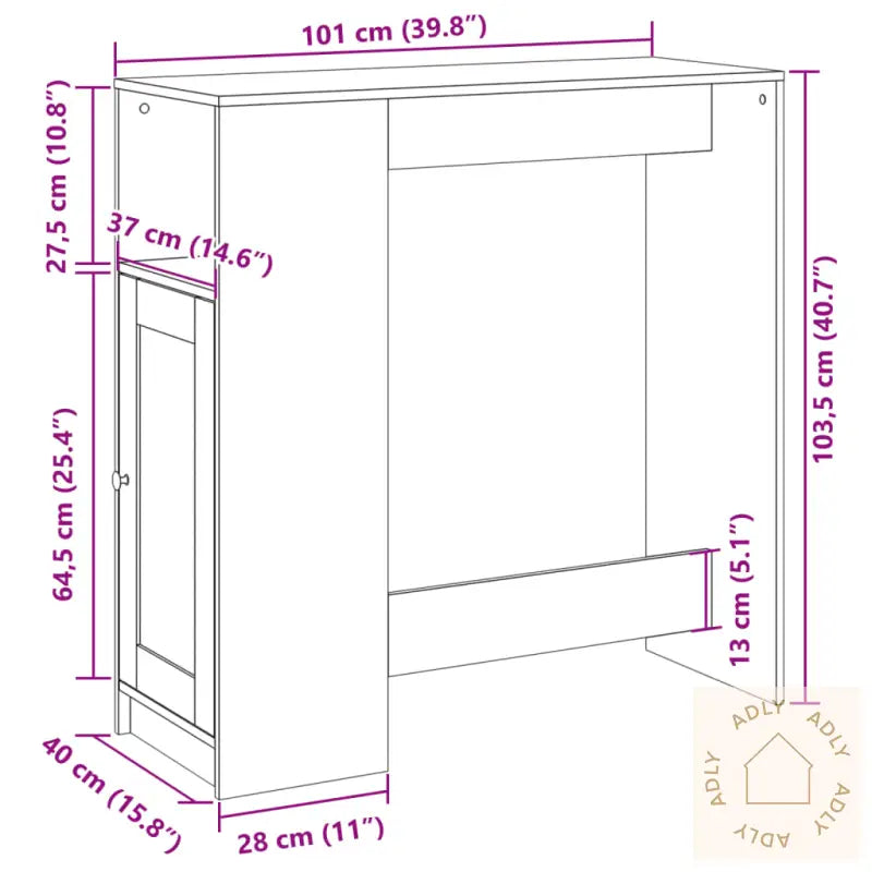 Barbord Med Stativer Gammelt Tre 101X40X103,5 Cm Konstruert Tre