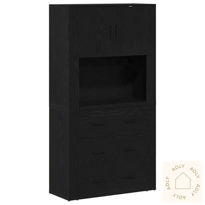 Høyskap Svart Eik 80X33X150 Cm Konstruert Tre