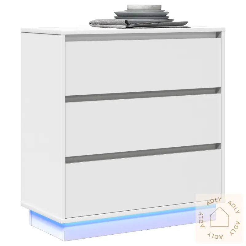 Nattbord Med Led Hvit 71X34,5X75 Cm Konstruert Tre