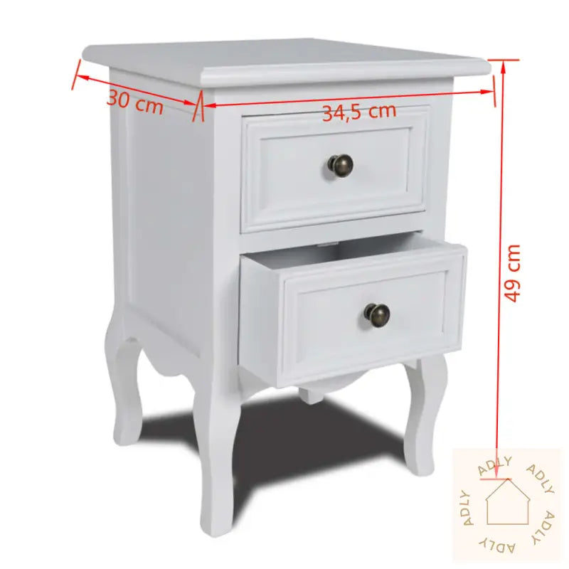 Nattbord Med 2 Skuffer Mdf Hvit