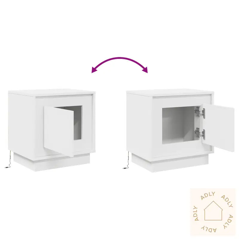 Nattbord Med Led-Lys Hvit 44X34,5X45 Cm