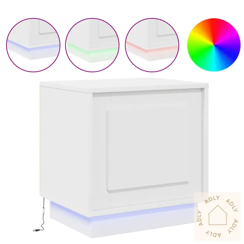 Nattbord Med Led-Lys Hvit 44X34,5X45 Cm