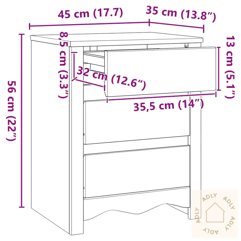 Nattbord &quot;Drammen&quot; Hvit 45X35X56 Cm Massivt Tre Furu