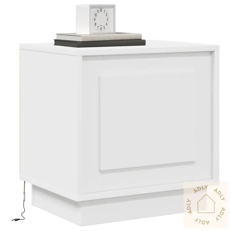 Nattbord Med Led-Lys Hvit 44X34,5X45 Cm