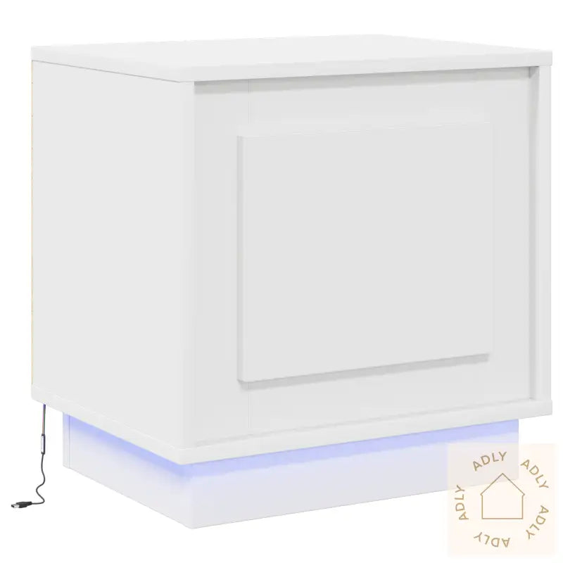 Nattbord Med Led-Lys Hvit 44X34,5X45 Cm