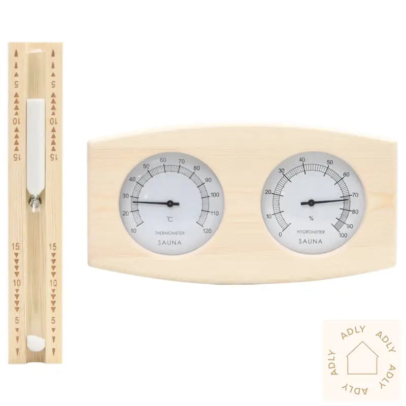 2-I-1 Hygrometer Og Timeglass Til Badstue Heltre Furu