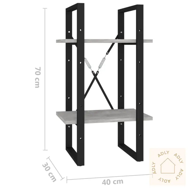 Bokhylle 2 Nivåer Betonggrå 40X30X70 Cm Konstruert Tre