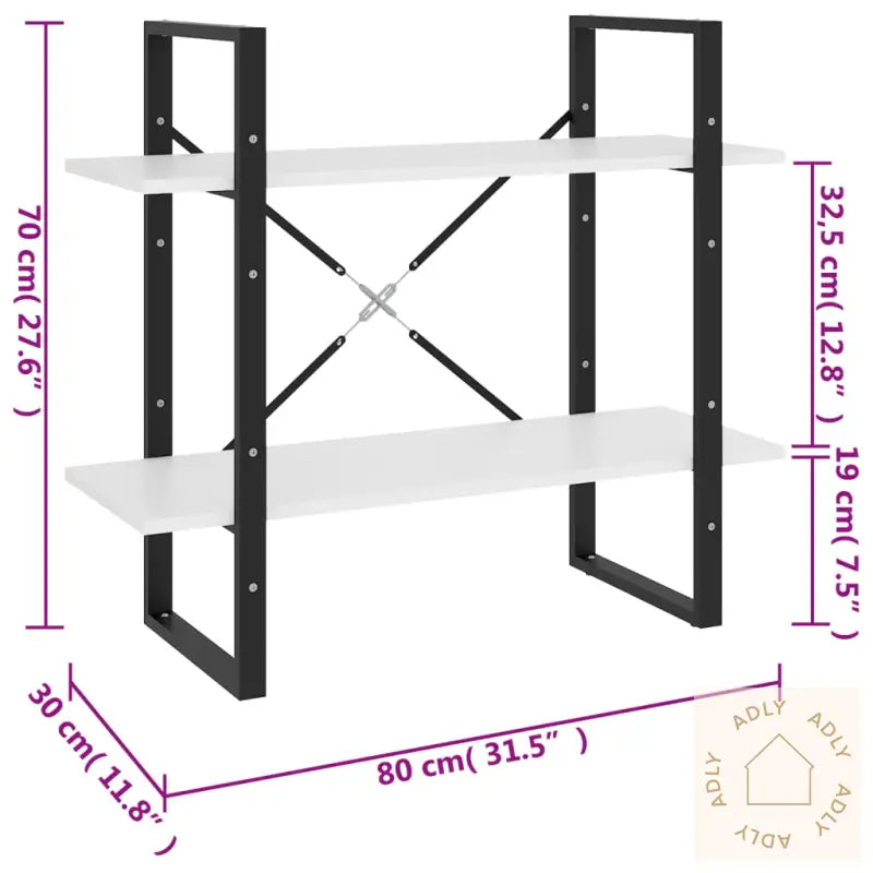Bokhylle 2 Nivåer Hvit 80X30X70 Cm Konstruert Tre