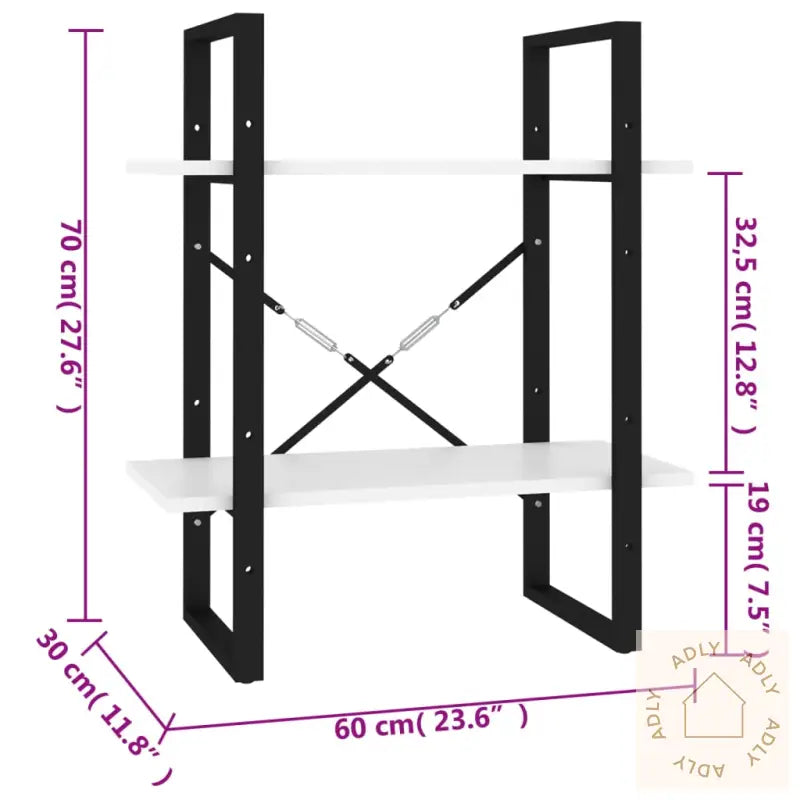Bokhylle 2 Nivåer Hvit 60X30X70 Cm Konstruert Tre