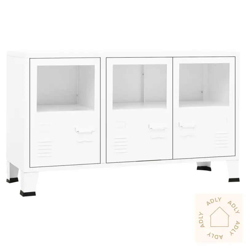 Industriell Skjenk Hvit 105X35X62 Cm Metall Og Glass