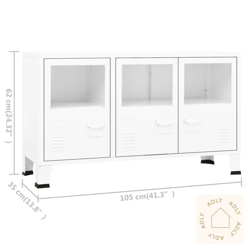Industriell Skjenk Hvit 105X35X62 Cm Metall Og Glass
