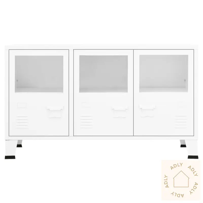 Industriell Skjenk Hvit 105X35X62 Cm Metall Og Glass