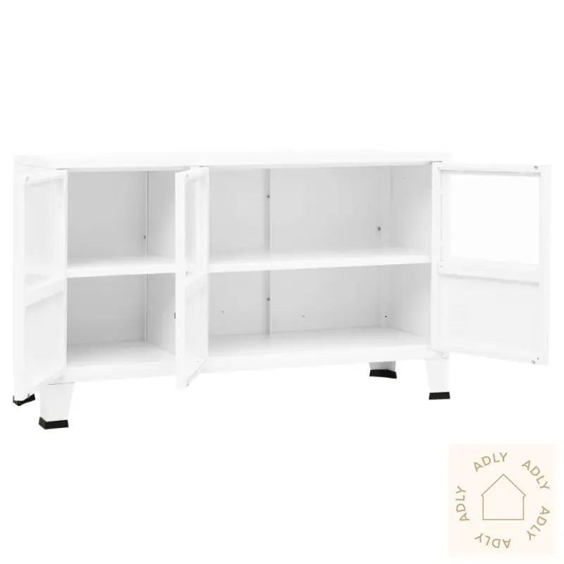 Industriell Skjenk Hvit 105X35X62 Cm Metall Og Glass