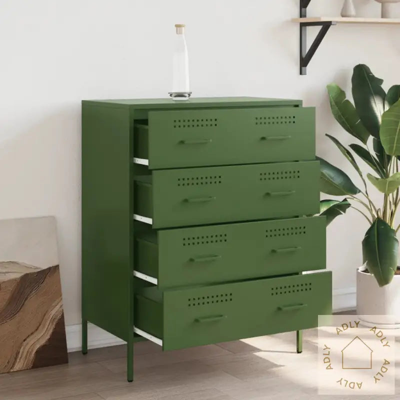 Skjenk Olivengrønn 68X39X89 Cm Stål