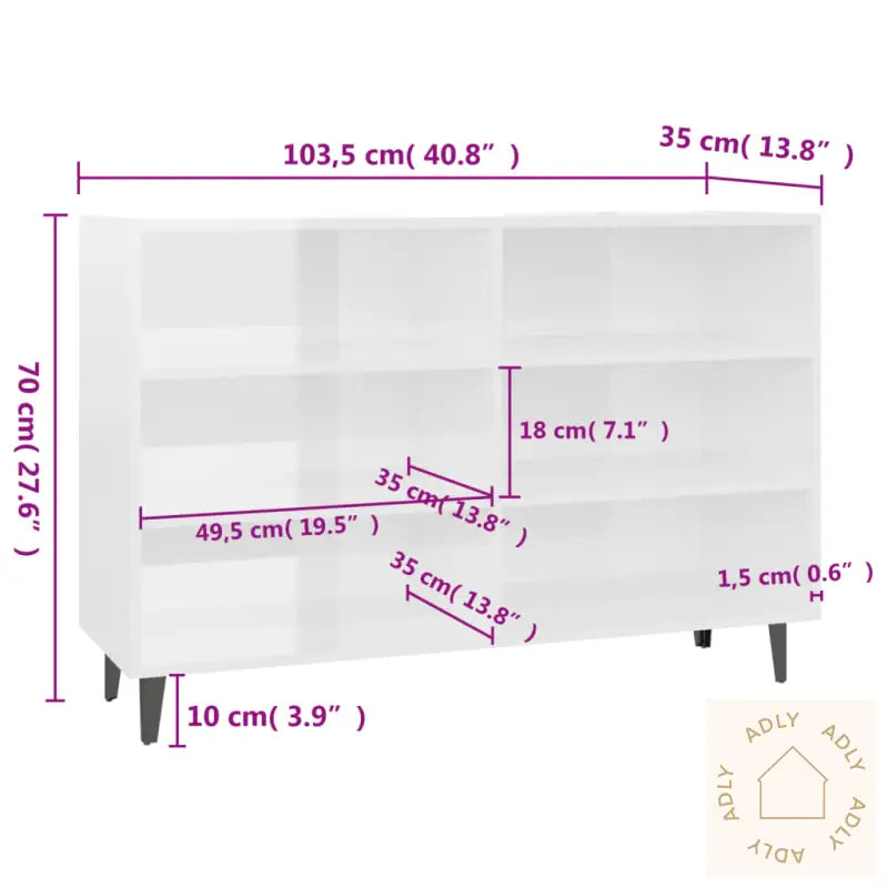 Skjenk Høyglans Hvit 103,5X35X70 Cm Konstruert Tre