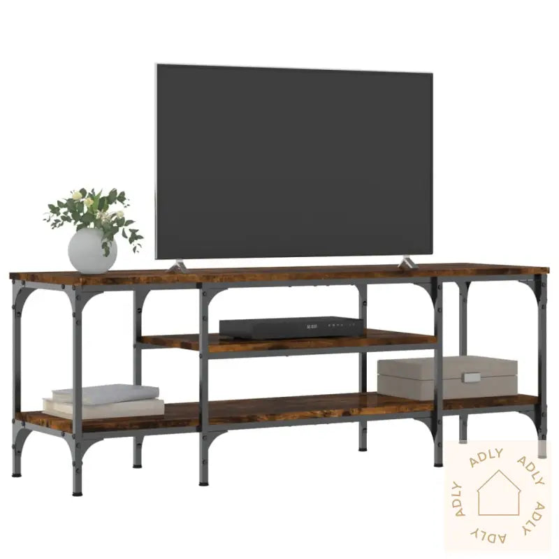 Tv-Benk Røkt Eik 121X35X45 Cm Konstruert Tre Og Jern