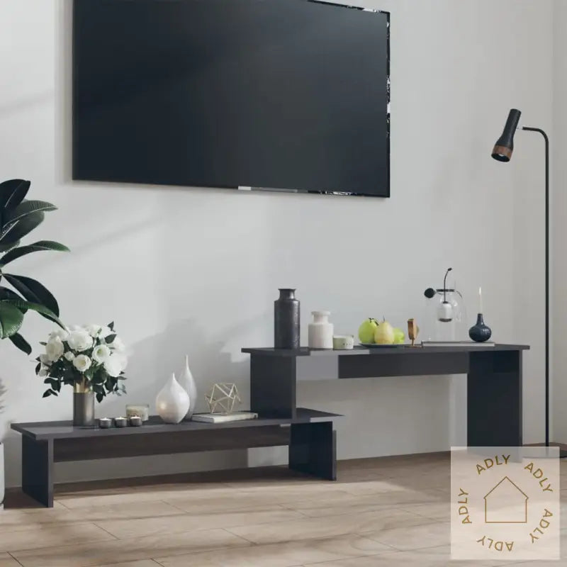 Tv-Benk Høyglans Grå 180X30X43 Cm Konstruert Tre