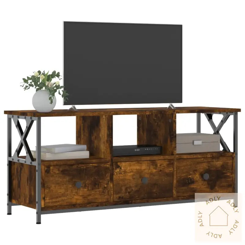 Tv-Benk Røkt Eik 102X33X45 Cm Konstruert Tre Og Jern