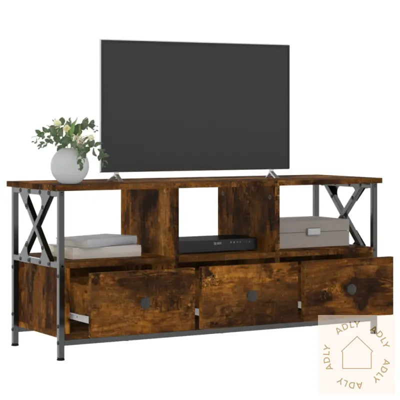 Tv-Benk Røkt Eik 102X33X45 Cm Konstruert Tre Og Jern