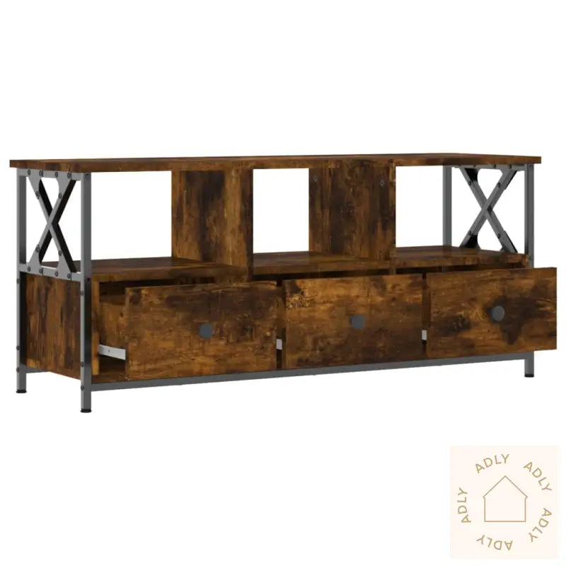 Tv-Benk Røkt Eik 102X33X45 Cm Konstruert Tre Og Jern