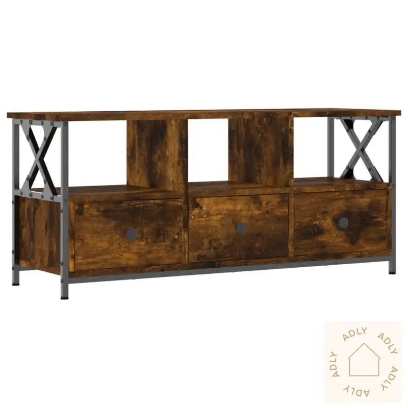 Tv-Benk Røkt Eik 102X33X45 Cm Konstruert Tre Og Jern
