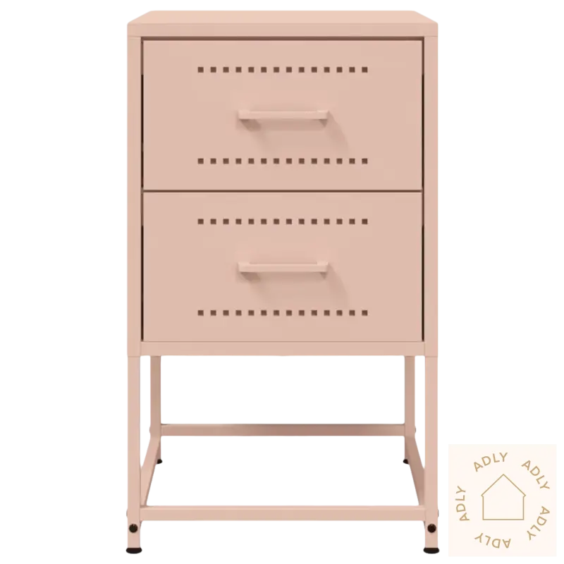 Pink metall to-drawer skap for industrielle nattbord, robuste møbler til soverommet