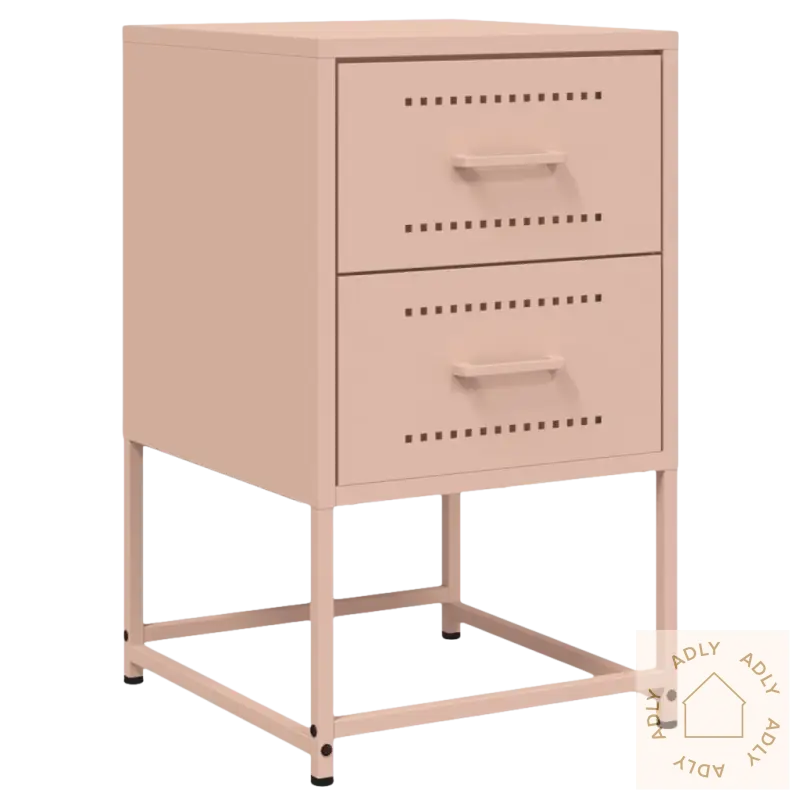Pink metall nattbord med to skuffer, perfekt for industrielle nattbord og robuste møbler