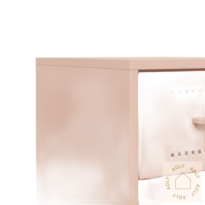 Peach-colored metallskuffeskap som passer til industrielle nattbord og robuste møbler