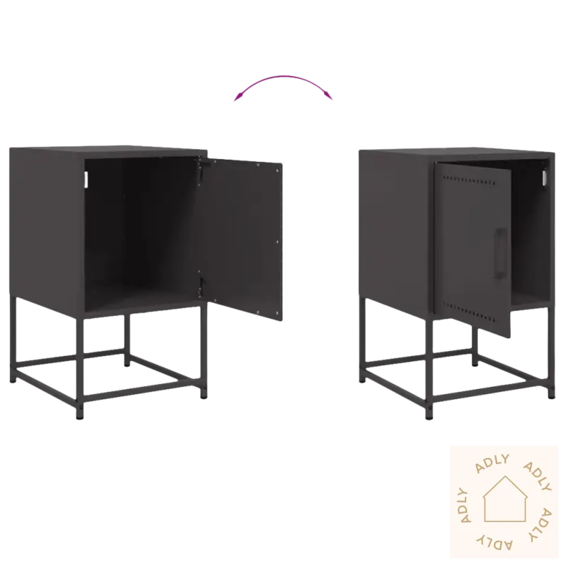 Dark gray metallskap som passar til industrielle nattbord med robust design