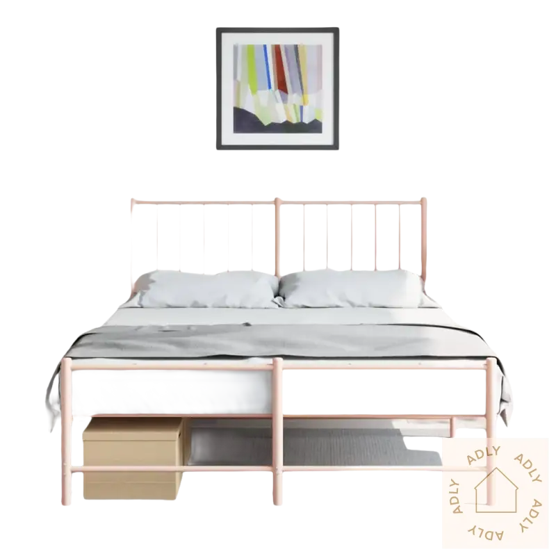 Pink metallramme til industrielt nattbord, robuste og moderne design til soverommet