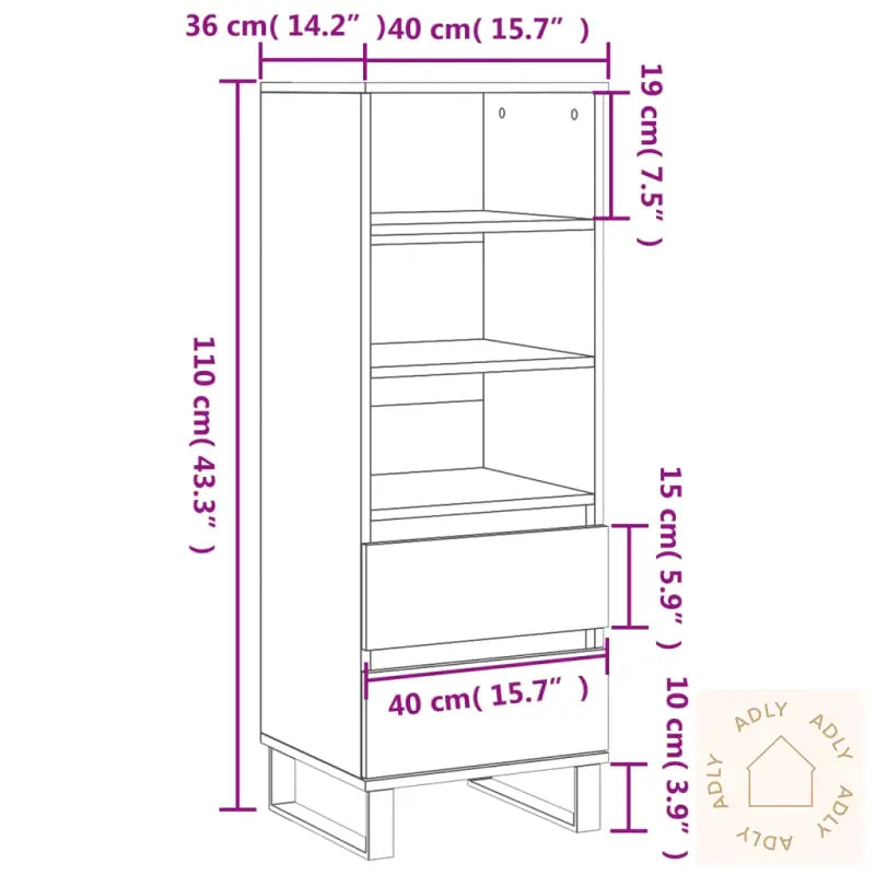 Highboard Betonggrå 40X36X110 Cm Konstruert Tre