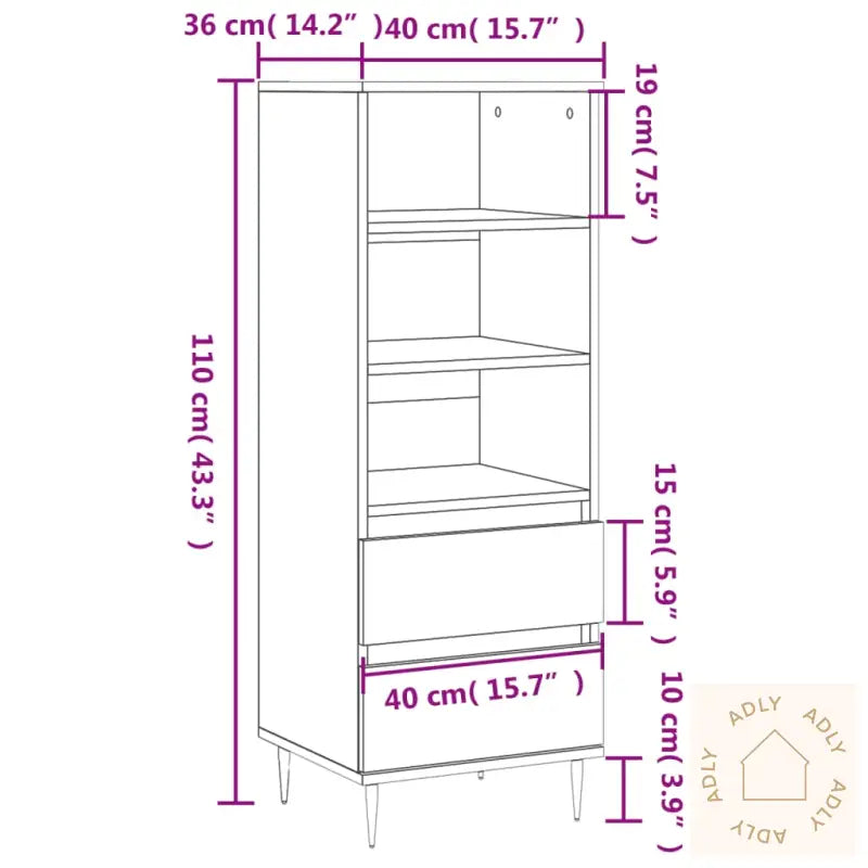 Highboard Betonggrå 40X36X110 Cm Konstruert Tre