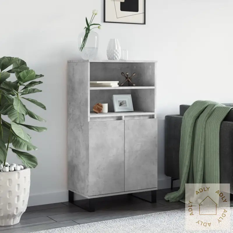 Highboard Betonggrå 60X36X110 Cm Konstruert Tre