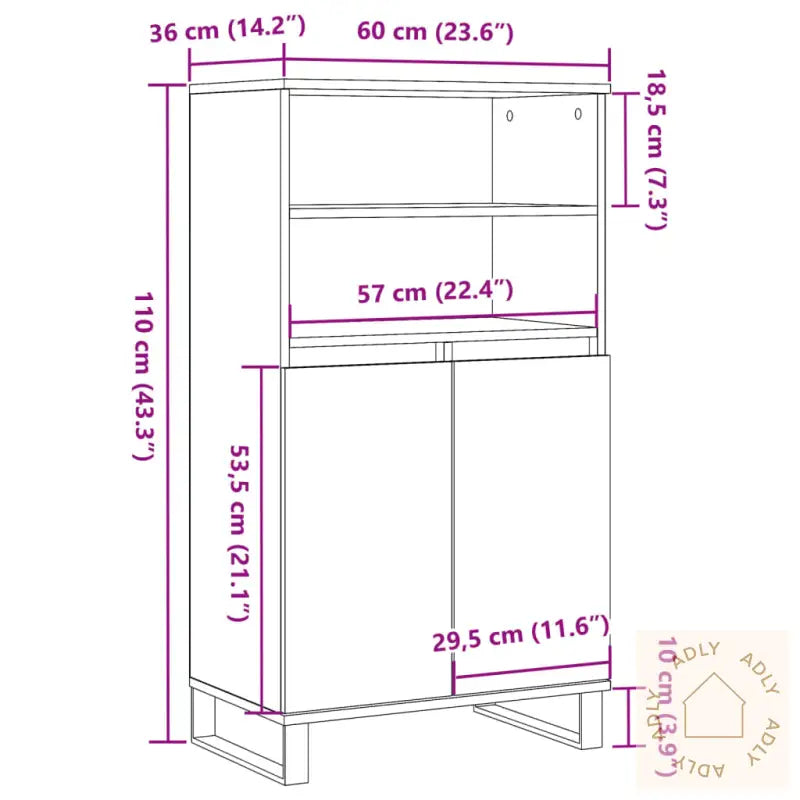Highboard Gammelt Tre 60X36X110 Cm Konstruert Tre