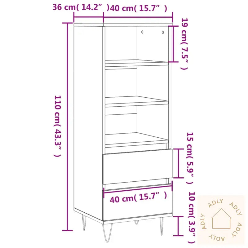 Highboard Grå Sonoma 40X36X110 Cm Konstruert Tre