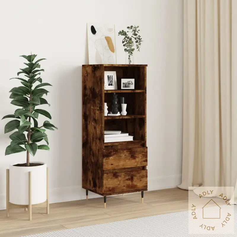 Highboard Røkt Eik 40X36X110 Cm Konstruert Tre