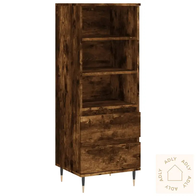Highboard Røkt Eik 40X36X110 Cm Konstruert Tre