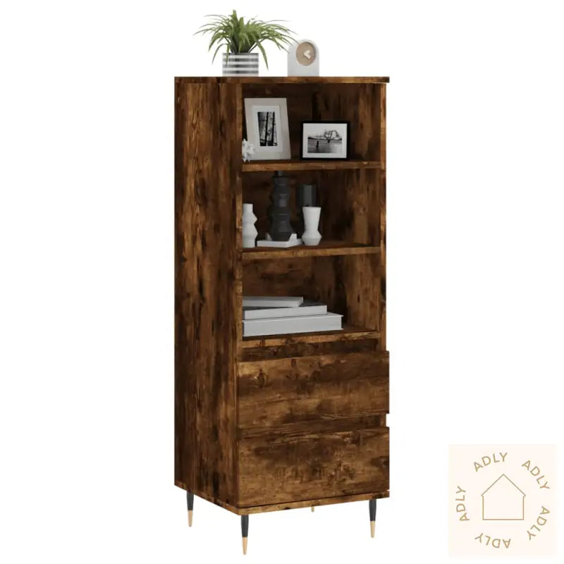 Highboard Røkt Eik 40X36X110 Cm Konstruert Tre