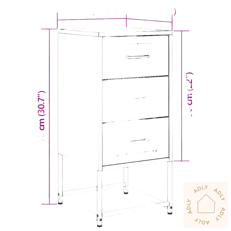 Treskuffes skap med dimensjoner, perfekt industrielt nattbord til møbler til hjemmet
