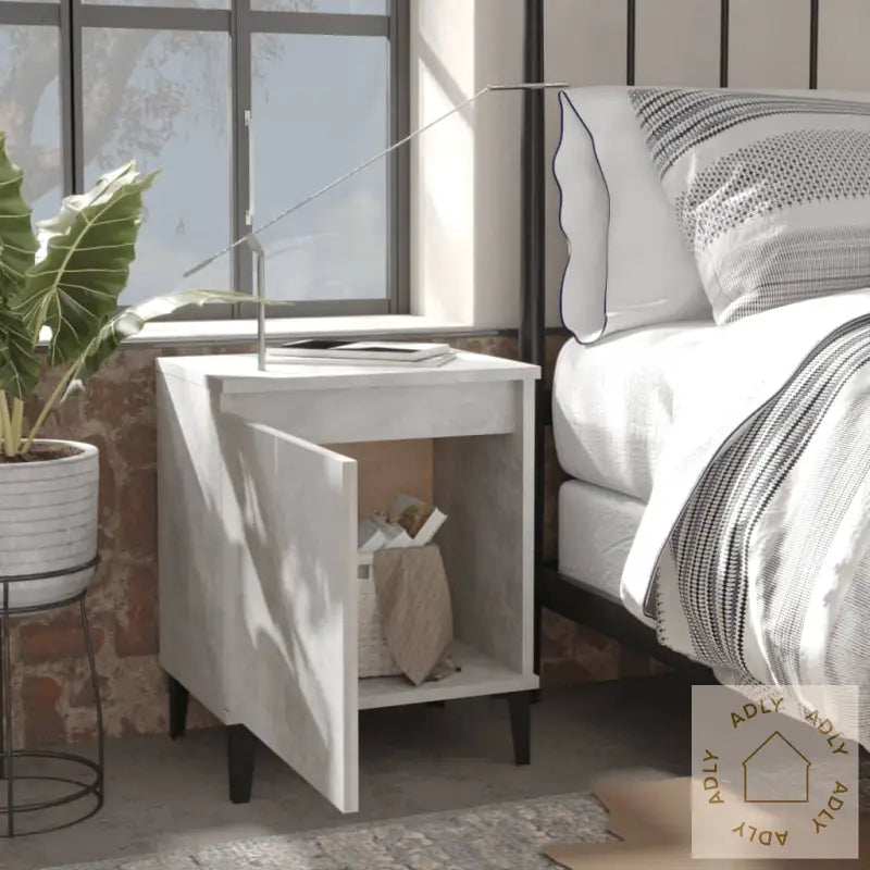 Nattbord Med Metallben Betonggrå 40X30X50 Cm