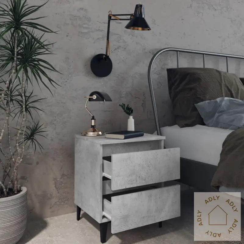 Nattbord 2 Stk Betonggrå 40X35X50 Cm Konstruert Tre