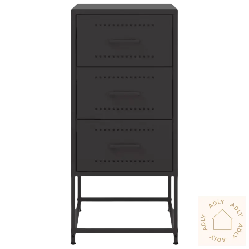 Black metall tre-drawer nattbord robuste og moderne til soverommet