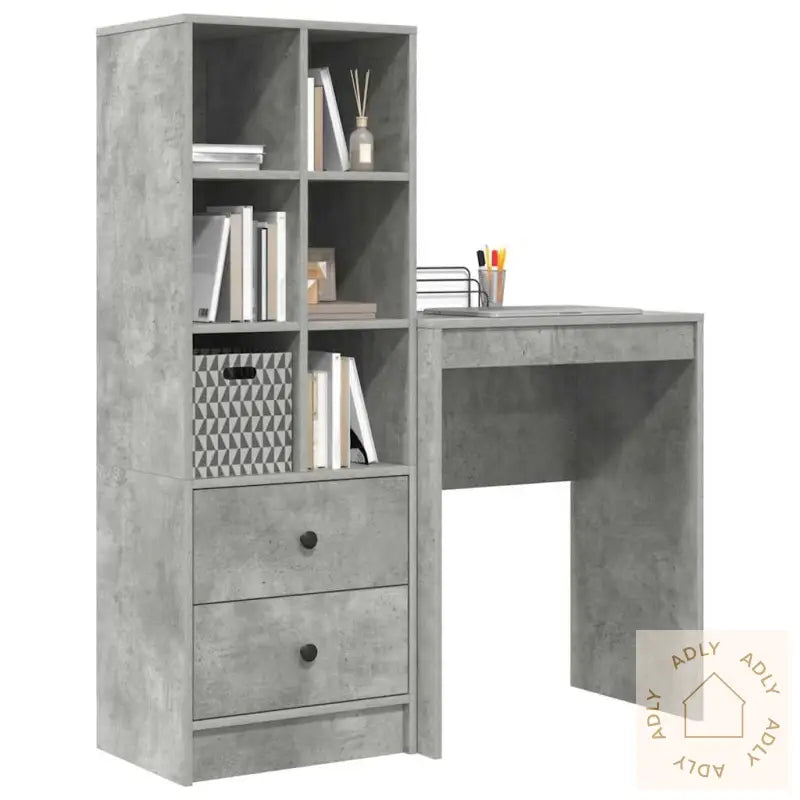 Skrivebord Med Lagring Betonggrå Ingeniørtre