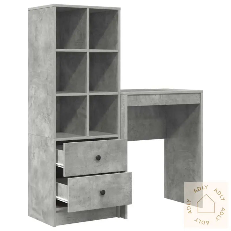 Skrivebord Med Lagring Betonggrå Ingeniørtre