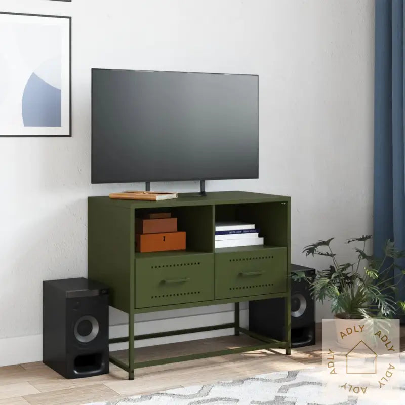 Tv-Benk Olivengrønn 68X39X60,5 Cm Stål